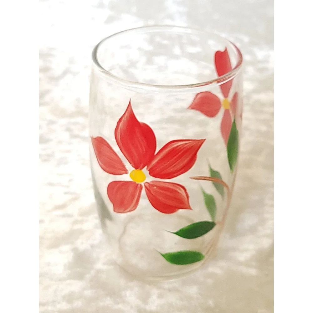 8 Vtg MCM Hand Painted Floral Juice Glasses Flower Tumblers Bartlett Collins